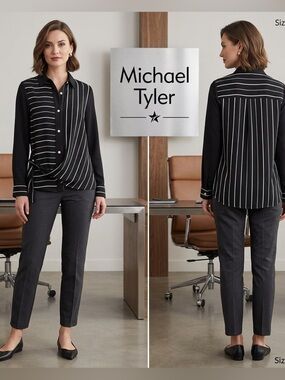 Michael Tyler Stripped Button Up Blouse Small